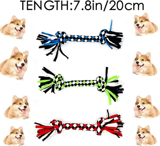Dog Rope Toys for Small Dogs， Double Knot Ropes Puppy Chew Toys， Cotton Pet Toys for Natural Floss，Multicolored（3PCS）