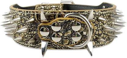 Serijoars Spiked Studded Dog Collar, PU Leather Dog Collar, Adjustable Pet Collars for Medium or Large Breed Pet (L, Gold Brown5)