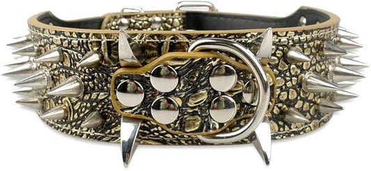 Serijoars Spiked Studded Dog Collar, PU Leather Dog Collar, Adjustable Pet Collars for Medium or Large Breed Pet (S, Gold Brown5)