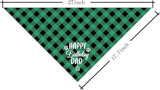 AUII JO DESIGN Dog Bandana, Plaid Geometric Pattern, Comfortable & Breathable, Perfect for Small to Large Dogs, 25*17IN, Unisex, Birthday Dad 03, Flannel, Hand Wash Only