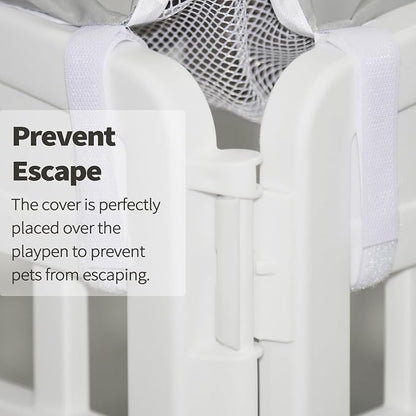 PJYuCien Dog Playpen Mesh Top Cover, Fits 36 Inch 4 Panels Regular Square Plastic Exercise Pet Pen, Adhesive Tape Connections, Grey paw(Note: Cover Only, Fence Not Included)