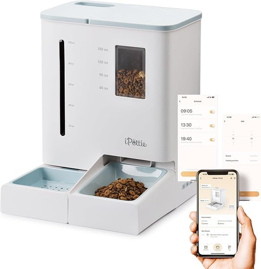 iPettie FW54 5G/2.4GHz WiFi Automatic Feeder and Waterer 2-in-1 Set for Pets, 300 oz Large Capacity for 2 Weeks, Perfect for Working Parents