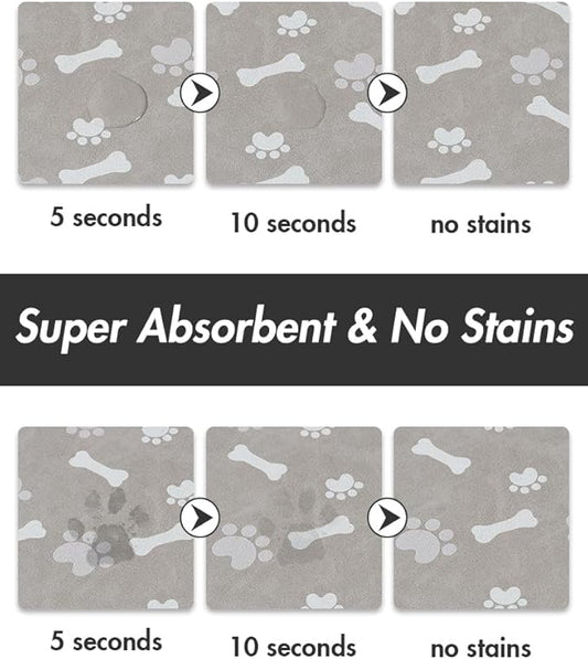 MontVoo Dog Food Mat-Pet Feeding Mat for Food and Water-No Stains Quick Dry Dispenser Cat Bowl Mat for Messy Drinkers(17"x34" Grey)