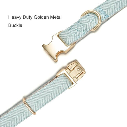Soft Cotton Hemp Dog Collar with Metal Buckle Adjustable Twilled Dog Collars for Small Medium Large Dogs(Blue,Medium)