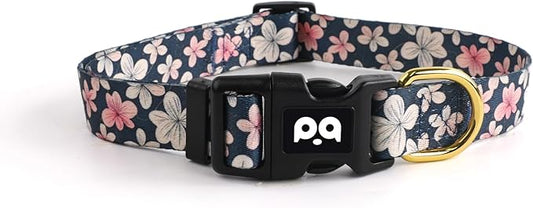 QQPETS Adjustable Soft Dog Collar: Print Flower Pink Multicolor Cute Patterns for XS Small Medium Large Pet Girl Boy Puppy Walking Running Training
