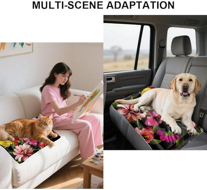 Pink Flowers Pet Sleeping Pad Cat Cushion Pad Pet Beds for Cats Ink Painting Soft Bed Non- Slip Bottom Winter Supplies Multi- Scenario, Multi- Model Crate Dog Bed Gift Printed Dog