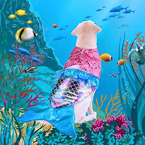 Mermaid Dog Costumes - Funny Shiny Halloween Mermaid Costume for Small to Medium Dogs Puppy, Pet Cat Cosplay Outfit Apparel for Christmas Birthday Parties Photo Props - Image 5