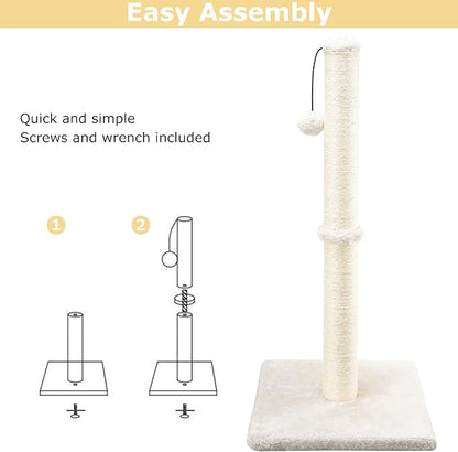 Dimaka 29" Height Tall Cat Scratching Post, Claw Scratcher with Sisal Rope and Covered with Soft Smooth Plush, Vertical Scratch [Full Strectch] for Standard Size Cats. (Beige)