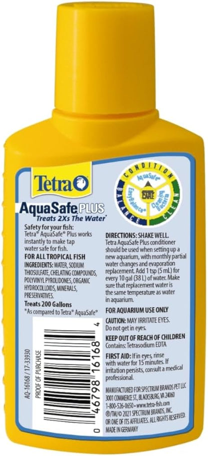 Tetra AquaSafe Plus 3.38 Ounces, Aquarium Water Conditioner And Dechlorinator