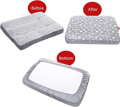 Waterproof Dog Bed Covers Replacement Washable Pet Hair Easy to Remove, Noiseless Quilted Puppy Pet Bed Cover Lovely Grey Star Print 22x35 Inches, for Dog/Cat, Cover Only