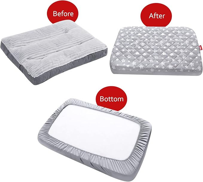 Waterproof Dog Bed Covers Replacement Washable Pet Hair Easy to Remove, Noiseless Quilted Puppy Pet Bed Cover Lovely Grey Star Print 32x44 Inches, for Dog/Cat, Cover Only