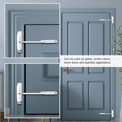 Safety Spring Door Closers, Adjustable Closing Door Hinge, Automatic Stopper Fire Rated, to Convert Hinged Doors to Self Closing Doors - White