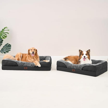 EHEYCIGA Orthopedic Dog Bed for Large Sized Dog, 41x27x7.5 Inch Large Memory Foam Dog Couch Bed with Sides, Waterproof Liner & Washable Removable Cover, Bolster Pet Sofa, Grey/Black