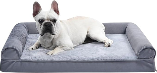 Amazon Basics Living Room Couch Dog Bed with Premium Foam, Non-Slip Bottom, Removable Washable Cover, Pressure-Relief Support for Dogs up to 55lbs, Large (36" x 27"), Grey