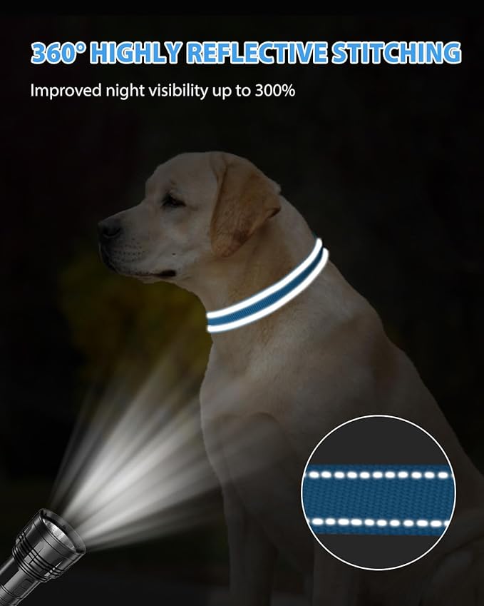 Joytale Large Dog Collar, Reflective and Adjustable Nylon Pet Collar with Quick-Release Buckle for Extra Large Dogs, Sky Blue, XL