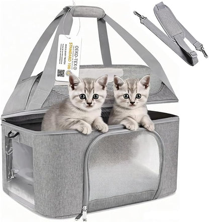 Large Cat Carrier Soft Side Pet Carrier for Kitten Puppy Collapsible Travel Small Dog Carrier Backpack TSA Airline Approved Pet Carriers for Under 20 lbs, Gray