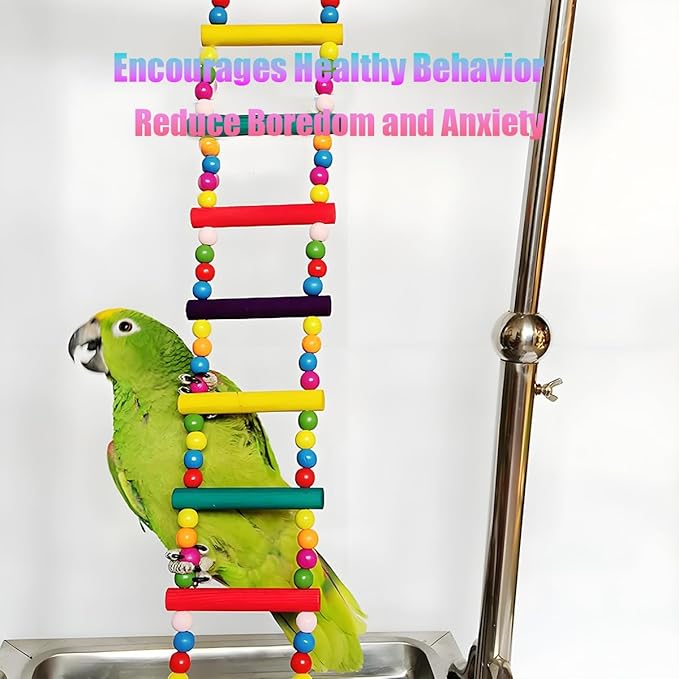 Bird Toys for Parrots Parrot Bridge, Swing Toys, and Ladders for Macaws, African Greys, Budgies, Cockatiels & Parakeets - Wooden Bird Ladder and Swing Toys for Play and Training (45Inch - 18 Ladders)