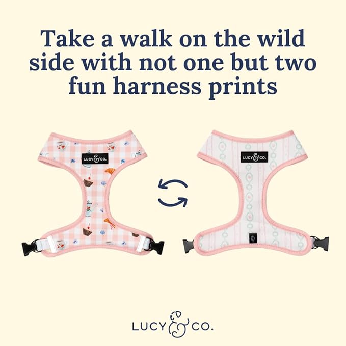 Lucy & Co. Sipping Slowly Reversible Dog Harness, Adjustable Comfort Fit with Dual Leash Attachments, Large