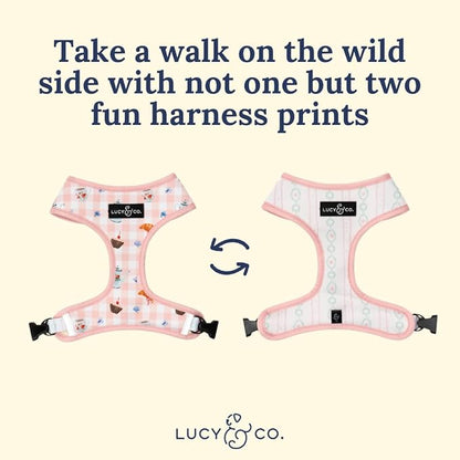 Lucy & Co. Sipping Slowly Reversible Dog Harness, Adjustable Comfort Fit with Dual Leash Attachments, Medium