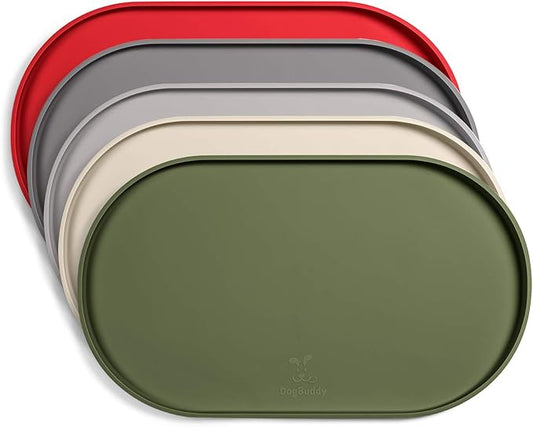 DogBuddy Dog Food Mat - Waterproof Dog Bowl Mat, Silicone Pet Mat for Food and Water Bowls, Nonslip Pet Feeding Mat with Edges, Dogs Food Mats for Floors, Puppy Supplies (Small, Khaki Green)