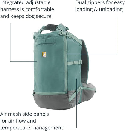 Ruffwear, Hitch Hiker Dog Backpack Carrier, Hands-Free Dog Carrier Backpack with Breathable Mesh, EVA Foam Padding, Durable Polyester, Lightweight Design for Small Dogs, River Rock Green, Small