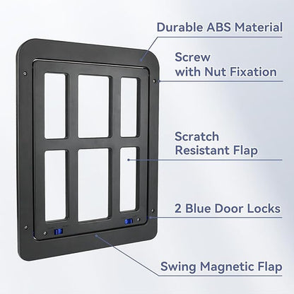 NAMSAN Cat Screen Door, Flap Opening 8.3 x 10.3 inches, Doggie Door for Screen Door, Window Cat Door Magnetic Self-Closing, Cat Door for Sliding Door, Lockable, Black