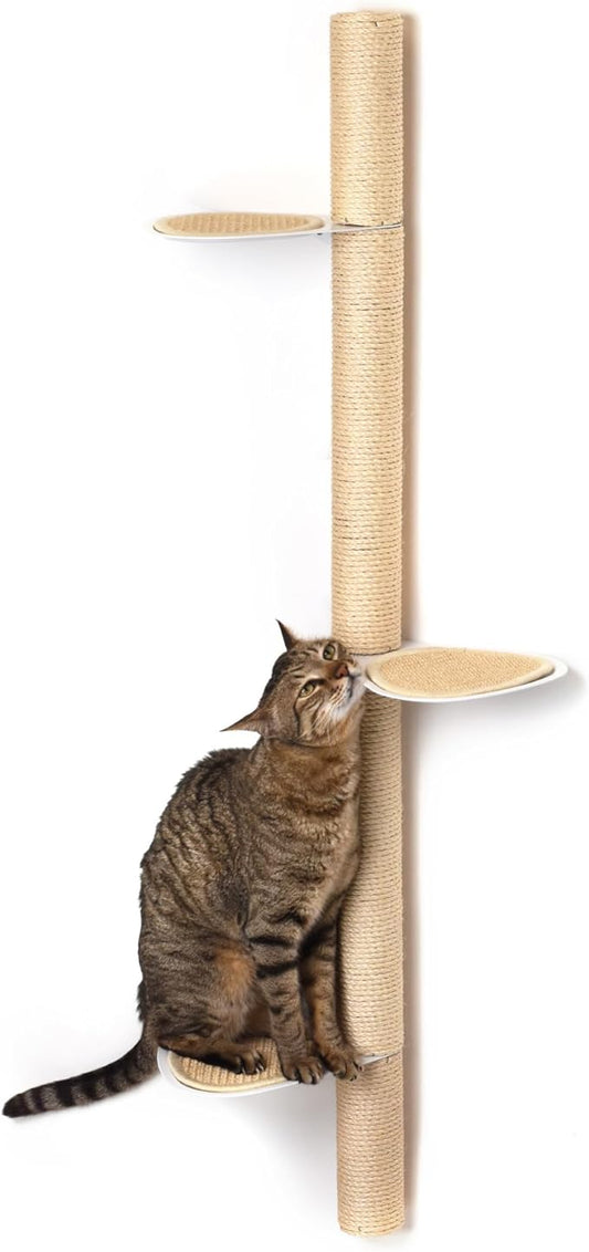 51" Wall-Mounted Cat Tree – Modern Space-Saving Cat Shelf with Sisal Scratching Post & Steel Climbing Steps – Stylish Cat Wall Furniture for Small Spaces