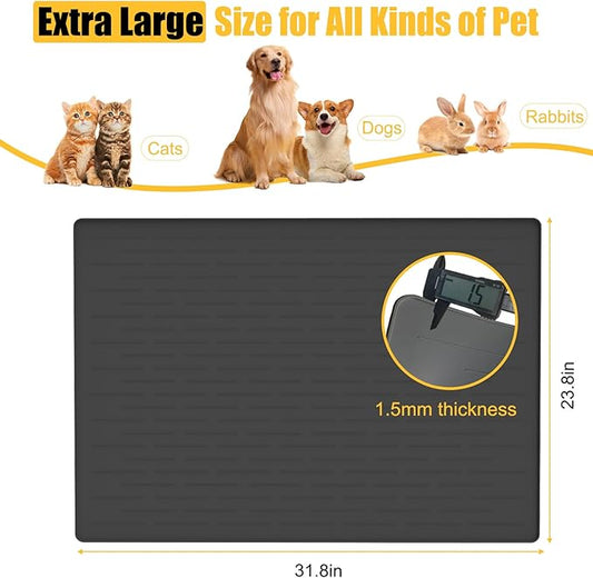 Large Dog Mat for Food and Water, 31.8"x23.8" Silicone Pet Feeding Mats, Waterproof Dog Bowl Mat with High Edges to Prevent Water and Food Spills, Dark Blue