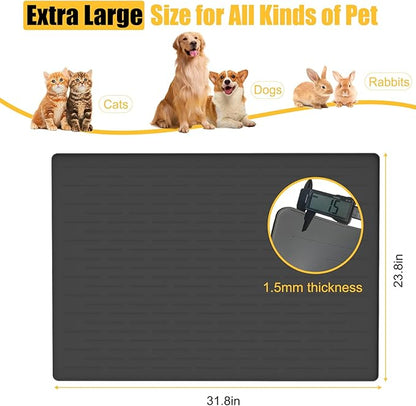 Large Dog Mat for Food and Water, 31.8"x23.8" Silicone Pet Feeding Mats, Waterproof Dog Bowl Mat with High Edges to Prevent Water and Food Spills, Dark Gray