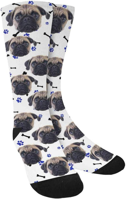 Custom Face Socks, Personalized Dog Lover Pet Photo Picture on Socks Unisex Athletic Crew Socks for Men Women