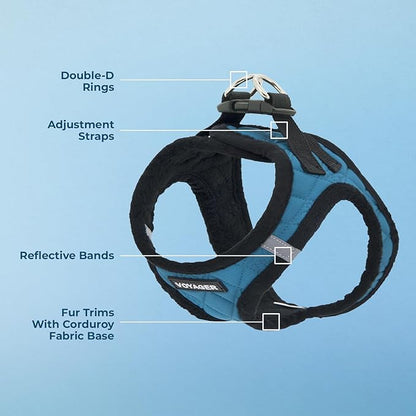 Best Pet Supplies - All Weather Plush, Reflective, No Pull Harness for Small, Medium Dogs, Cats - Secure with Hook & Loop Fastener, Buckle, Double D-Rings - Turquoise Plush, XL