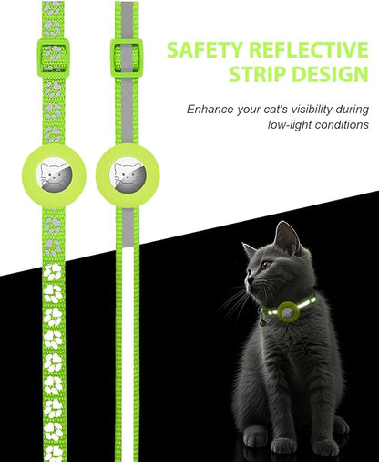 Joytale AirTag Cat Collar 2 Pack with Breakaway Safety Buckle, Reflective Cats Collar with AirTag Holder, Adjustable 7.5-12.5 Inch, Anti-Fraying Lightweight for Girl Boy Kitten, Green