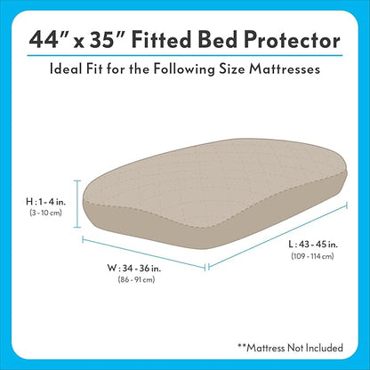 Paw Inspired Waterproof Fitted Cover for Dog Bed | Washable Bed Protector for Dog Mattress | Removable Replacement Cover for Large to XL Pet Bed (Beige, 44 x 35 x 6 Inch)