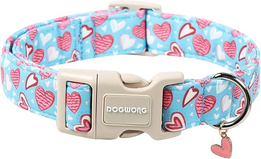 DOGWONG Blue Heart Dog Collar, Cute Valentine Puppy Collar, Valentine's Day Dog Collar with Strong Plastic Buckle for Small Medium Large Dogs,XS