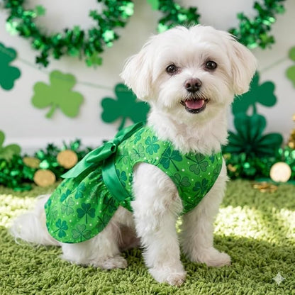 St. Patrick's Day Dog Dress Custom Name Puppy Outfit with Clover Cute Pet Skirt for Small Dogs & Cats