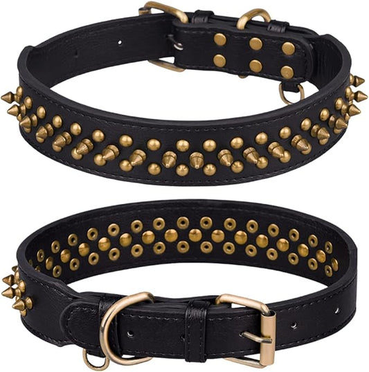 Spiked Dog Collar Soft Pu Leather Mushrooms Rivet Spike Studded Puppy Adjustable Pet Collars for Small Breeds (XS, Black2)
