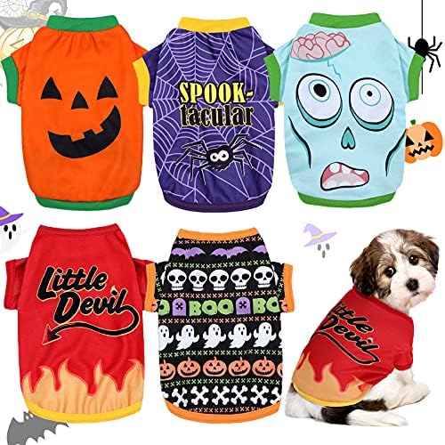 5 Pcs Halloween Dog Shirts Pumpkin Ghost Costume,Funny Pattern,M by Weewooday