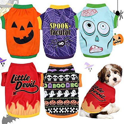 5 Pcs Halloween Dog Shirts Pumpkin Ghost Costume,Funny Pattern,M by Weewooday