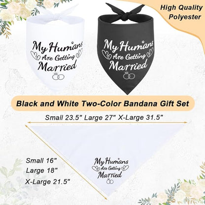 SZEE 2 Pack My Humans are Getting Married Dog Bandanas, Wedding or Engagement Gift for Couples, Dog Wedding Bandanas, Bridal Shower Gifts for Bride, Engagement Party Decorations (White & Black, XL)