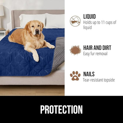 GORILLA GRIP Waterproof Bed Cover for Dogs, 102x82, Gripped Slip Resistant Backing, Leak Proof Washable Dog Blanket Covers Sofa, Couch, Sectional, Crate, Car, RV Seats, Pet Puppy Essentials, Navy Blue