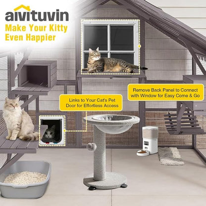 Aivituvin Large Catio Outdoor Cat Enclosure Window Design for 6-10 Cats, 74" H Walk-in Patio Cat House with 4 Access Doors, Waterproof Roof, Spacious Kitty Cage for Multiple Indoor Outdoor Cats