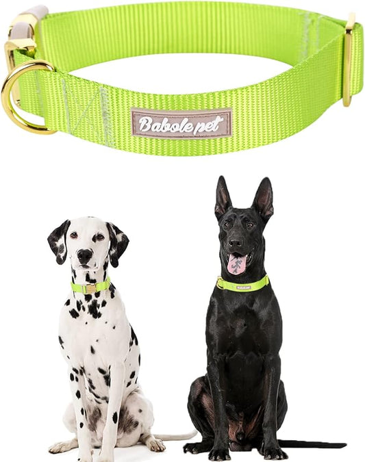 Nylon Dog Collar - Adjustable Fluorescent Green Soft Webbing Dog Collars for Small Medium Large Dogs Boy Girl Puppy Collar with Safety Metal Buckle XL
