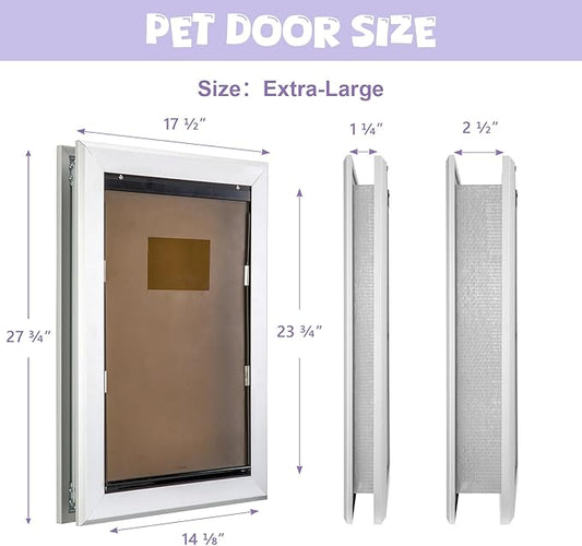 Durable Pet Door, Aluminum Door for Dog and Pets, X-Large Doggie Door with Double Automatic Closing Magnetic Flap, Ideal for Interior and Exterior Doors, Screen and Wall, Weather Resistant