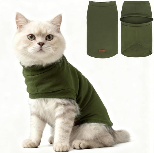 EXPAWLORER Soft Cat Sweater - Sweaters for Cats Only Warm Kitten Clothes, Fall and Winter Pet Coat Pullover Design, Fleece Sweatshirt Clothing Also for Puppy Small Dogs, Army Green S