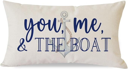 PANDICORN Lake Throw Pillow Cover 12x20 Inch Blue Words You Me and The Boat Ocean Sea Coastal Outdoor Spring Summer Decorations Lumbar Decorative Throw Pillow Case for Home Living Room Couch Decor