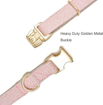 Soft Cotton Hemp Dog Collar with Metal Buckle Adjustable Twilled Dog Collars for Female Small Medium Large Dogs(Pink,Medium)