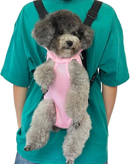 Pet Dog Carrier Backpack, Portable Breathable Mesh Chest Carrier, Polyester Woven Double Shoulder Pet Bag for Outdoor Adventures (Pink, Large)