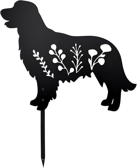 Dog Garden Stake - Unique Gift for Dog Lovers, Black Metal Outdoor Decor, Durable Yard Art Statue (Golden Retriever)