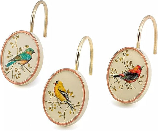 Avanti Linens - Shower Curtain Hooks, Nature Inspired Bathroom Decor, Set of 12 (Gilded Birds Collection)