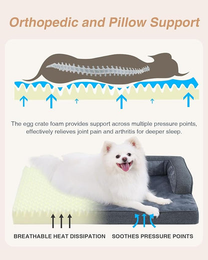 KSIIA Washable Dog Bed Large Sized Senior Dog, Orthopedic Warm Soft Pet Sofa Waterproof Pet Couch with Sides, Non-Slip and Egg-Crate Foam Big Beds with Removable Cover, 35x22Inch, Dark Grey